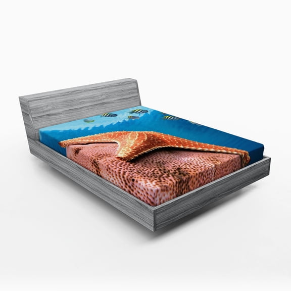 Ambesonne Starfish Fitted Sheet, Coral Fishes Sea, Queen Size, Multicolor