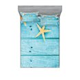 thumbnail image 1 of Starfish Fitted Sheet & Pillow Sham Set, Rustic Wood Boards Fishing Net the Ocean Animals Nautical Print, Decorative Printed 6 Piece Bedding Decor Set, Calking, Turquoise White Orange, by Ambesonne, 1 of 3