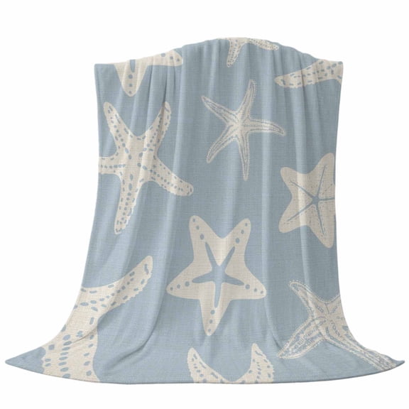 Starfish Fleece Throw Blanket Summer Beach Nautical Ocean Sea Star Marine Life Light Blue Ultra Soft Fuzzy Cozy Flannel Throw Blanket for Couch Sofa Bed Car Travel, Ideal Gifts 30x40 Inches