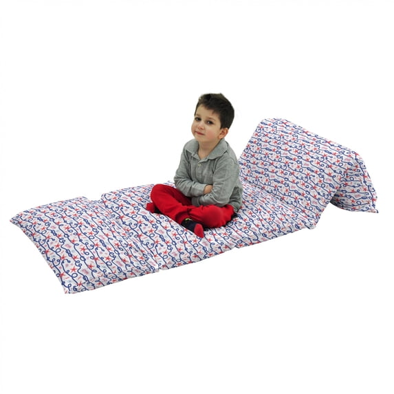 Starfish Floor Pillow Lounger Cover, Nautical Pattern with Navy Marine Rope Red Starfish Shells Scallops Seahorses, Nap Mat Printed Fabric Case for 5 Pillows, 88" x 27", Multicolor, by Ambesonne