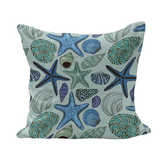Starfish Fluffy Throw Pillow Cushion Cover, Aquarium Inspired Composition Tropical Seashells and Scallops Cockles and Clams, Decorative Square Accent Pillow Case, 16" x 16", Multicolor, by Ambesonne