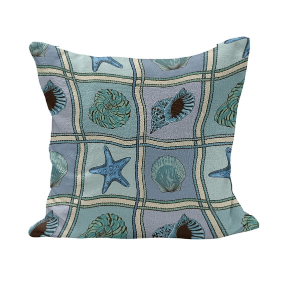 Starfish Fluffy Throw Pillow Cushion Cover, Marine Patchwork Style Inspired Pattern with Starfishes and Seashells Print, Decorative Square Accent Pillow Case, 26" x 26", Multicolor, by Ambesonne