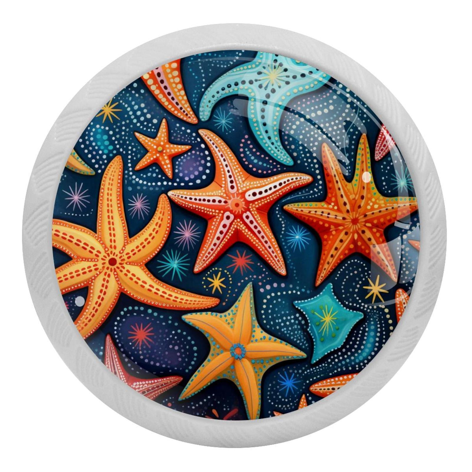 Starfish Fluorescent Drawer Pulls Round 4Pack GlowintheDark Knobs for Wardrobes