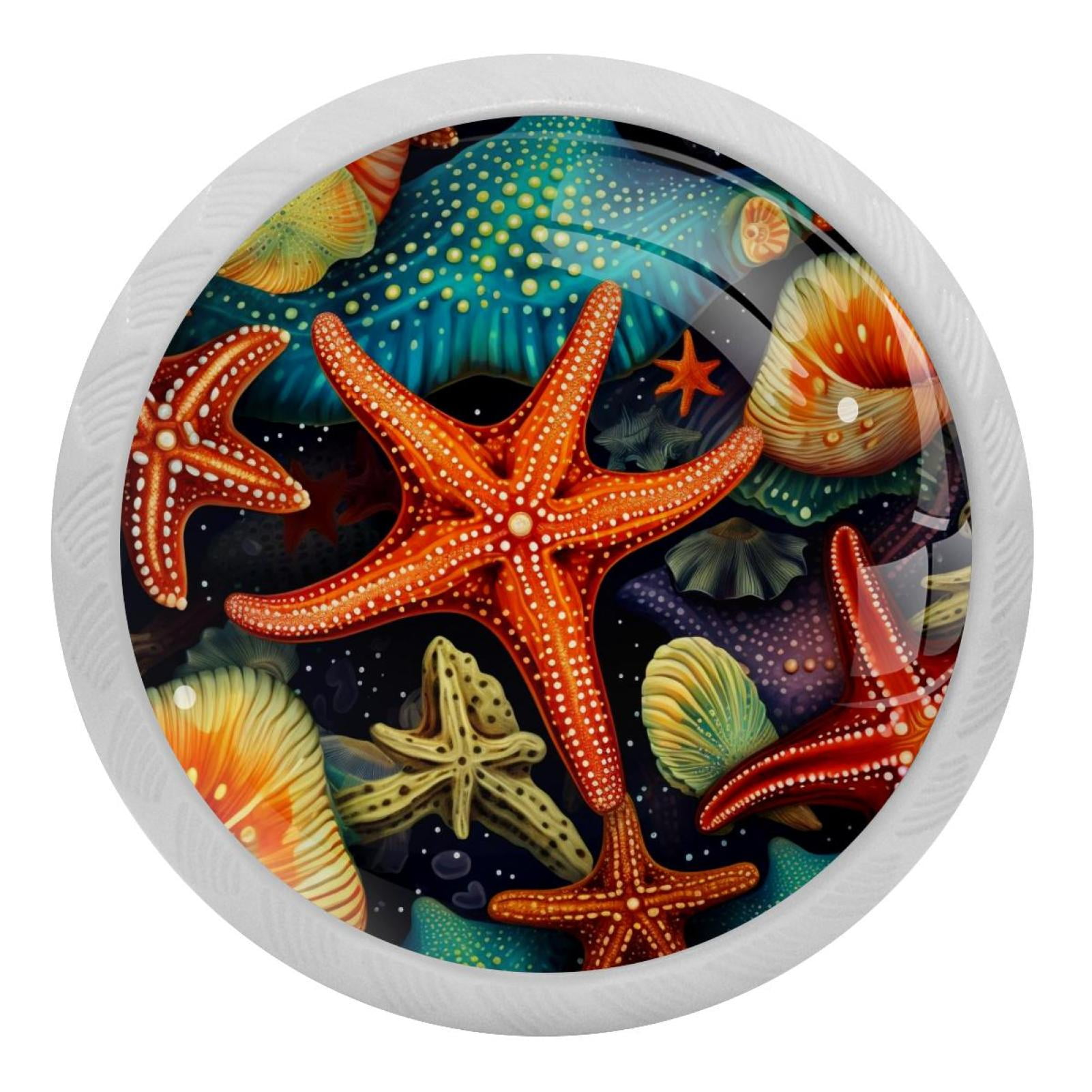 Starfish Fluorescent Drawer Pulls with Screws Round 4Pack, GlowintheDark Knobs for