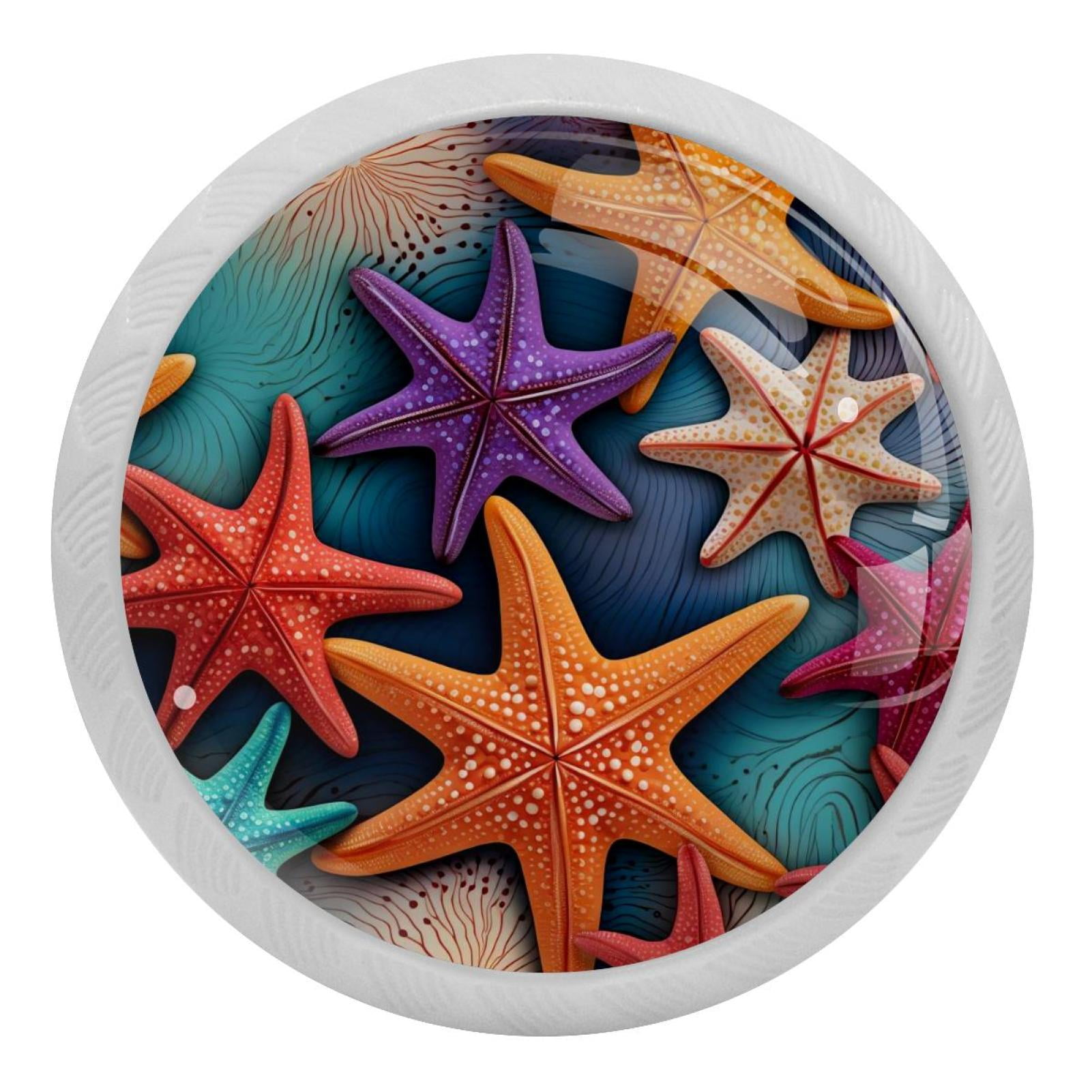 Starfish Fluorescent Drawer Pulls with Screws Round 4Pack, GlowintheDark Knobs for