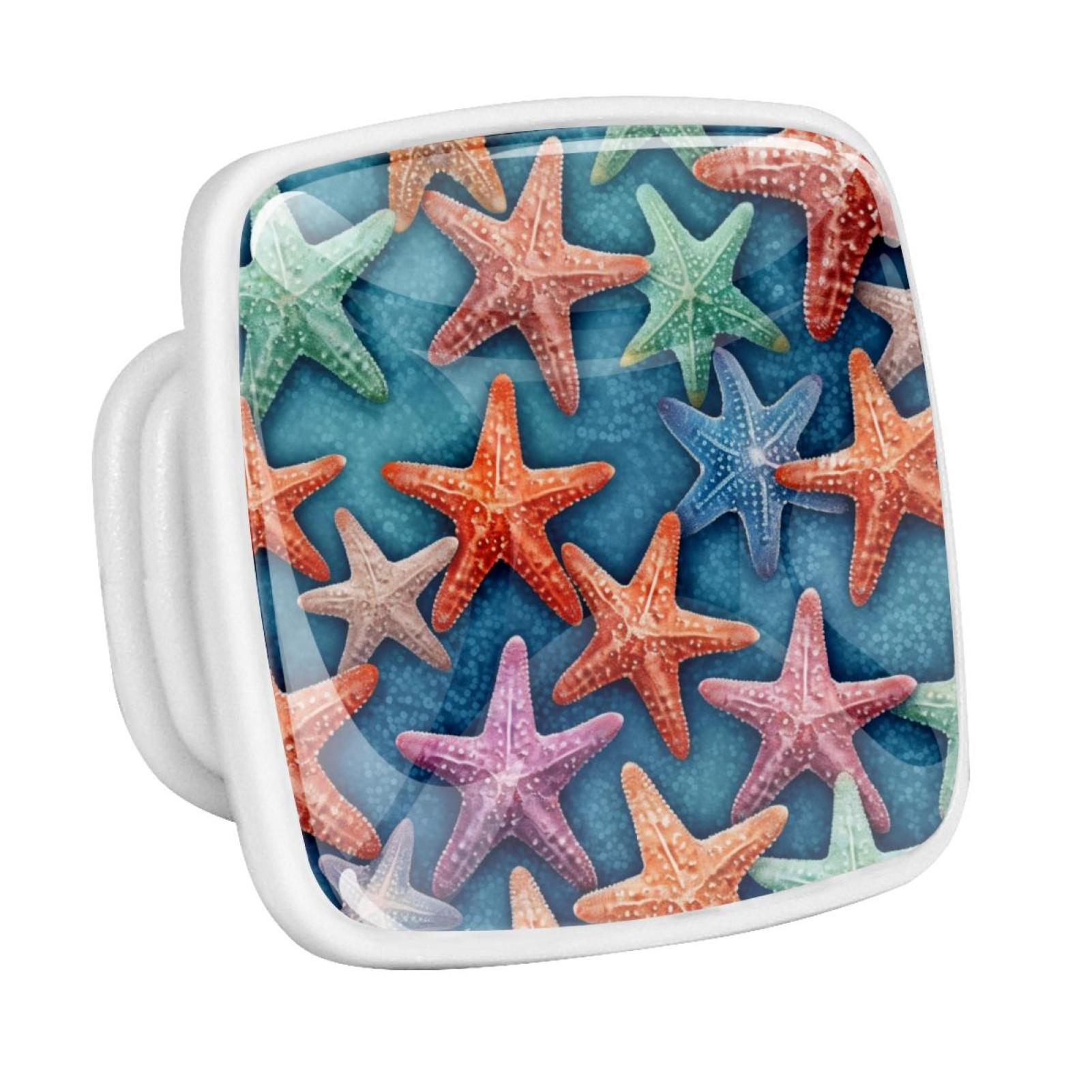 Starfish Fluorescent Drawer Pulls with Screws Square 4Pack Glow Dark Knobs for