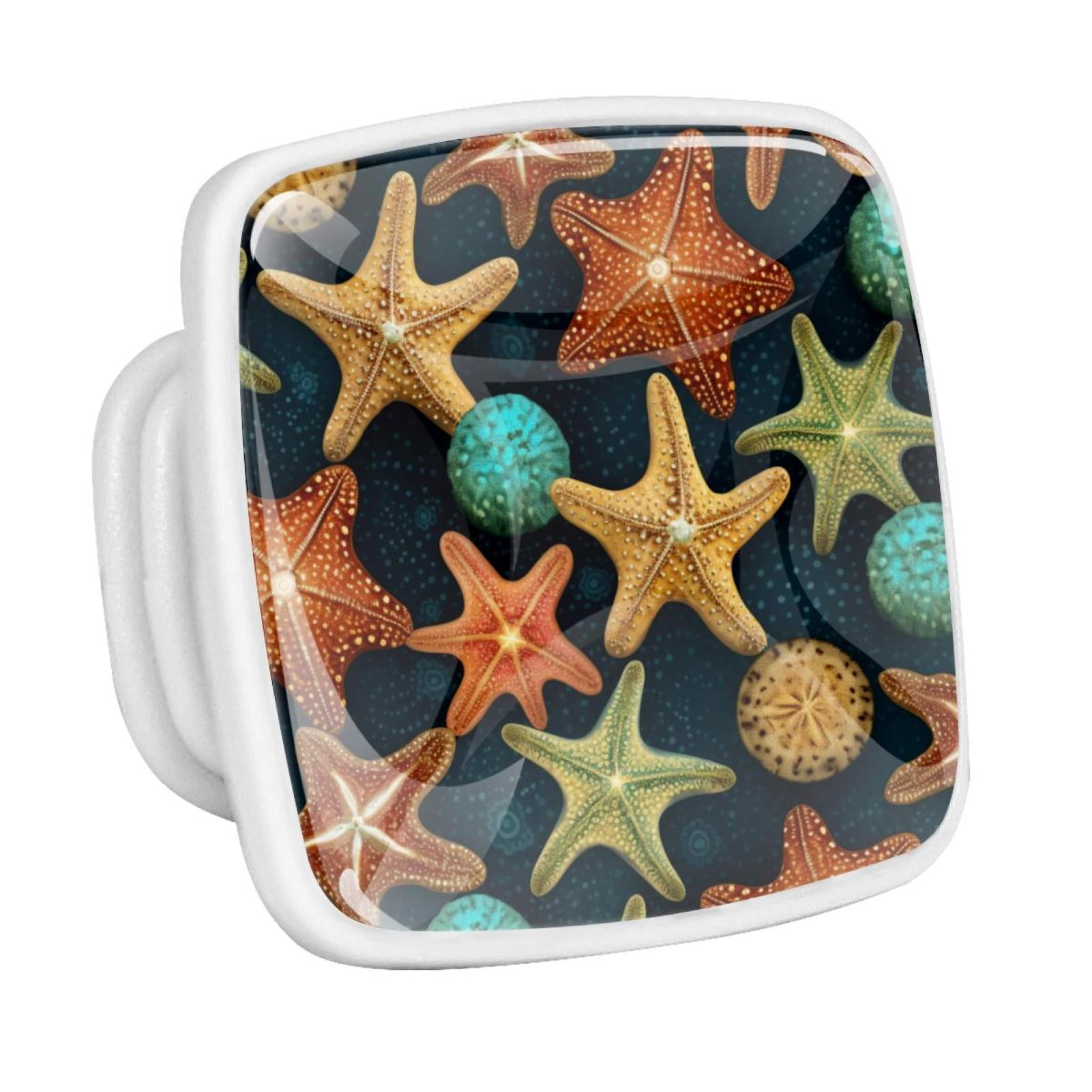 Starfish Fluorescent Drawer Pulls with Screws Square 4Pack Glow Dark Knobs for