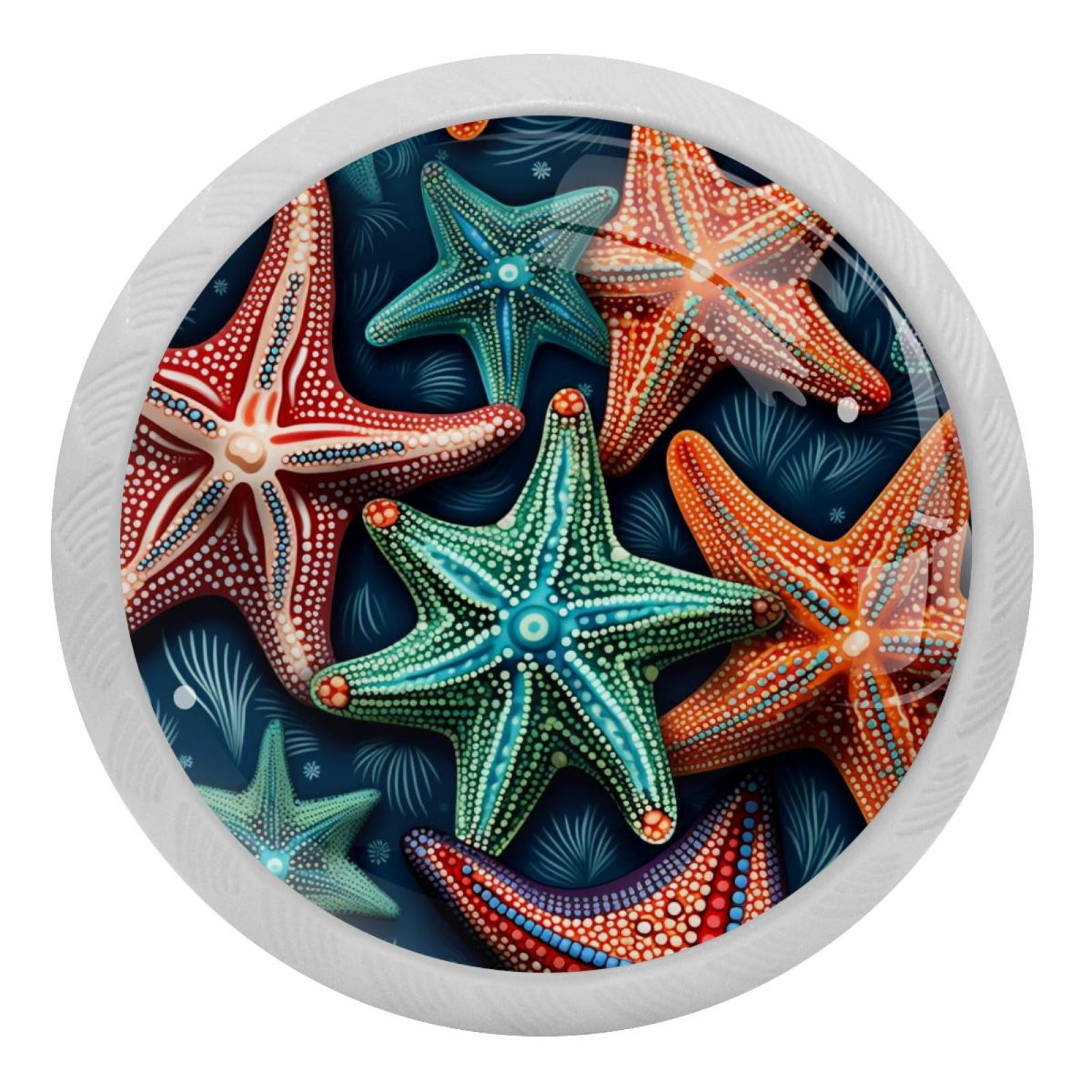 Starfish Fluorescent Drawer Pulls with Screws Round 4Pack, GlowintheDark Knobs for