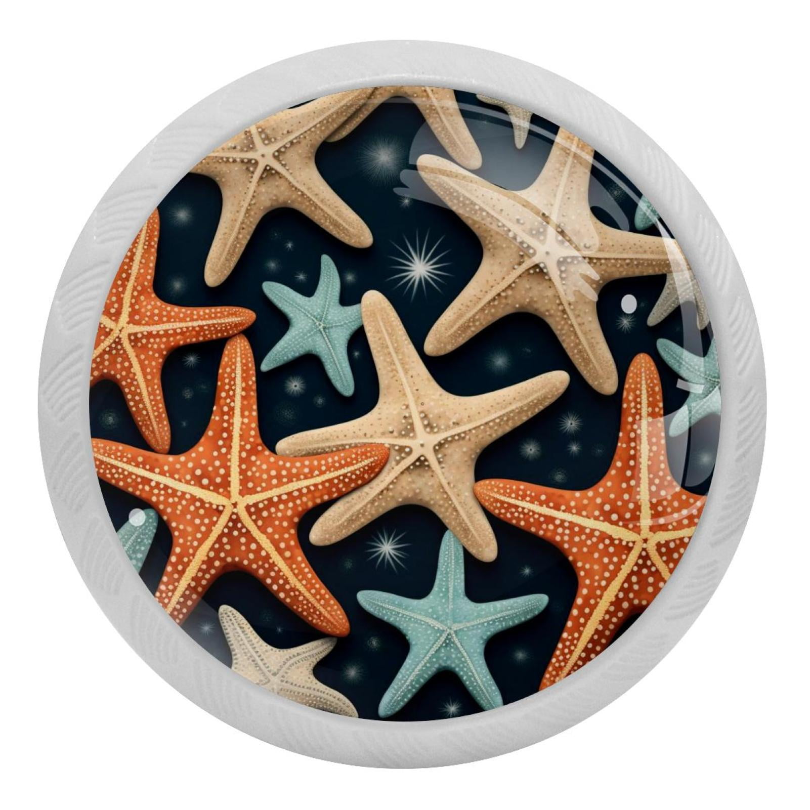 Starfish Fluorescent Drawer Pulls with Screws Round 4Pack, GlowintheDark Knobs for