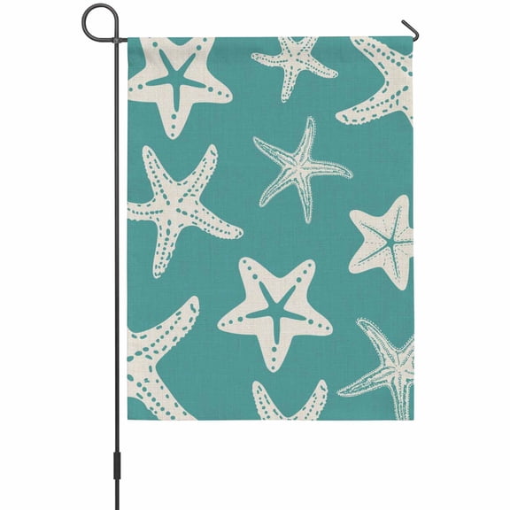 Starfish Garden Flag 12 x 18 Inches, Summer Beach Nautical Ocean Sea Star Marine Life Teal Green Weather Proof Outdoor Patio Flags Double Sided Small Garden Decoration for Yard Outside Home