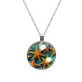 thumbnail image 1 of Starfish Glass Circular Pendant Necklace Jewelry, 1 of 5