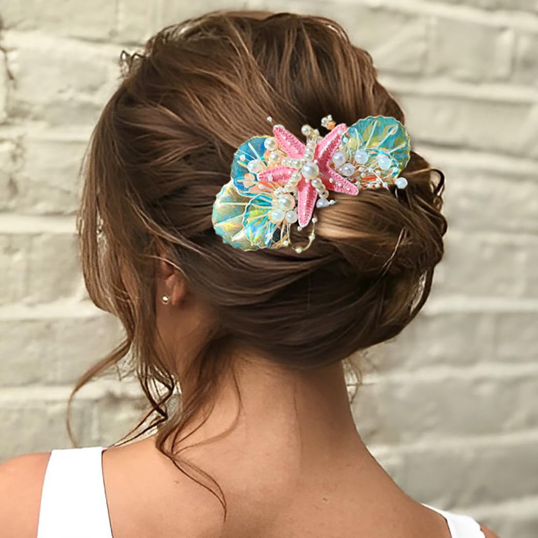 Starfish Hair Comb Silver Shell Hair Pieces Pearl Beach  display picture 1