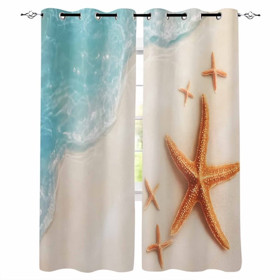 Starfish Kitchen Curtains Coastal Ocean Beach Sand Seashore Waves Cafe Short Curtains for Bathroom Blackout Window Curtain Grommet Small Window Treatment Drapes for Bedroom Living Room 27.5"x39"x2