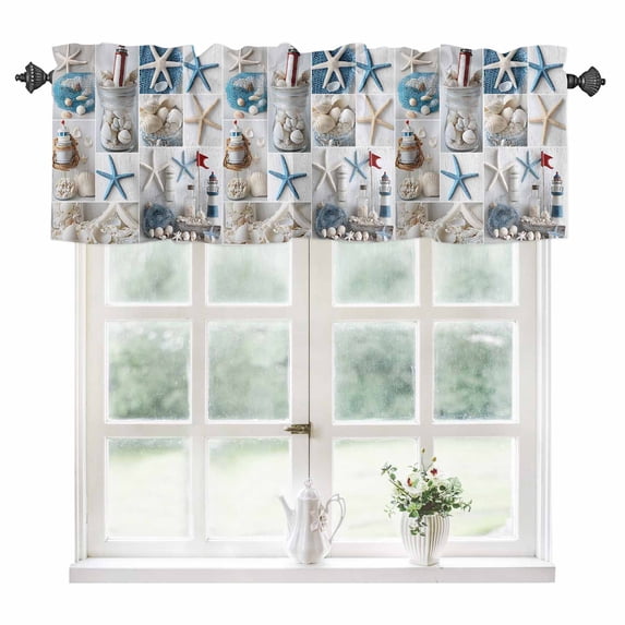 Starfish Kitchen Valances for Windows 42x12 Inch Kitchen Curtains Valances Rod Pocket Ocean Shell Coastal Nautical Flag Light-house Bathroom Window Valances for Window Treatment Decor