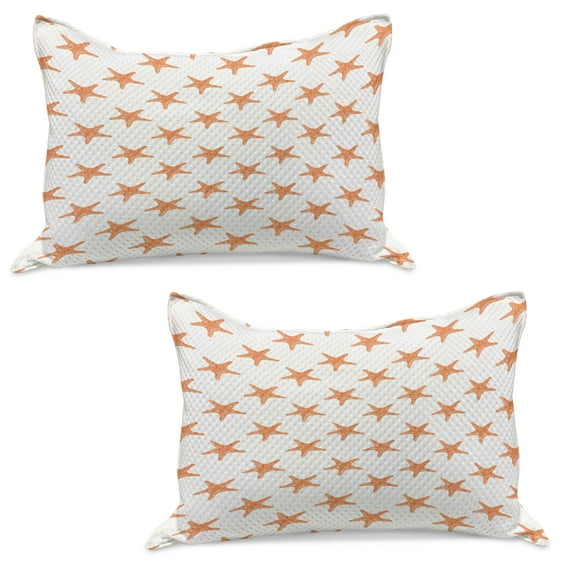 Starfish Knitted Quilt Pillowcover Set of 2, Graphic Illustration of Summer Season Inspired Aquatic Animals Tropical Climate, Standard Queen Pillow Sham Bedroom, 30" x 20", Orange White, by Ambesonne