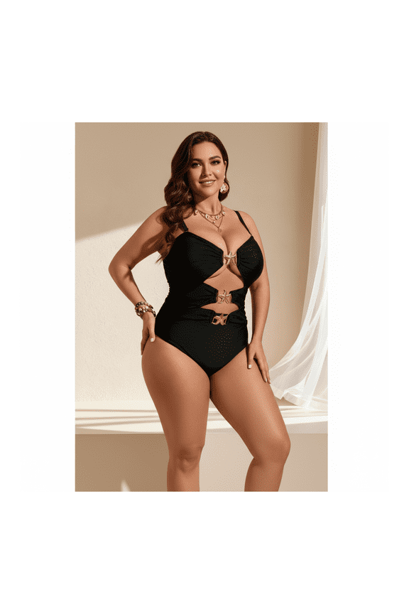 Starfish Metal Bikini Connector & Pleated Triangle Swimsuit Bottoms - Vacation Swimwear - One Piece Starfish Accent - Sexy Beach Bathing Suit Set