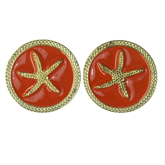 Starfish Nautical Stud-Earrings Orange & Gold-Tone Colored #LQE4502