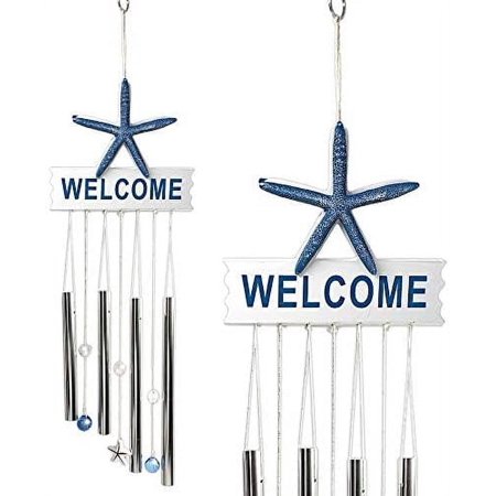 Starfish Nautical Wind Chime and Welcome Sign 26” Long Ocean Theme Garden for Home Decoration House
