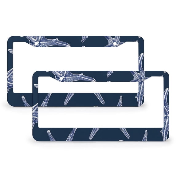 Starfish Navy Blue Beach License Plate Frame 2 Pack Navy Blue Nautical Coastal License Plate Cover License Plate Novelty License Plate Frame Car Accessories US Canada Standard Stainless Aluminum