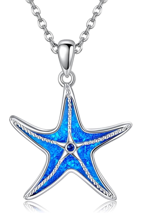 Starfish Necklace 925 Sterling Silver Opal Starfish Pendant Ocean Jewelry for Women Mom