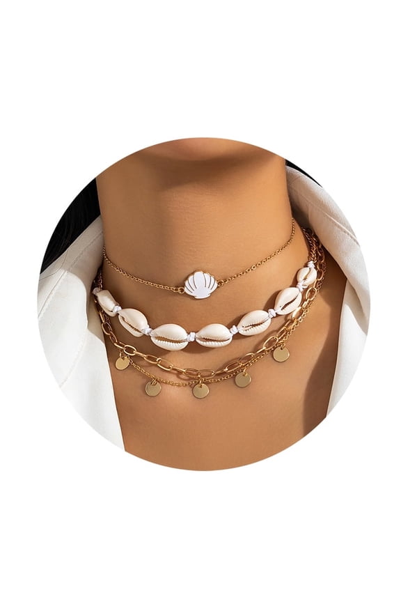 Starfish Necklace Beach Jewelry for Women, Shell Necklace Layered Boho Necklaces, Ocean Jewelry Halloween Costume Accessories, Vacation Essentials Outfits for Women, Seashell Necklace