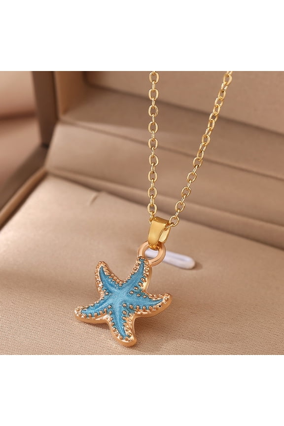 Starfish Necklace Gold Seashell Charm Necklace for Women Beach Necklace Trendy Shell Necklace Seashell Surfer Neclace Beach Jewelry Boho Layered Necklaces Summer Dresses Accessories for Women