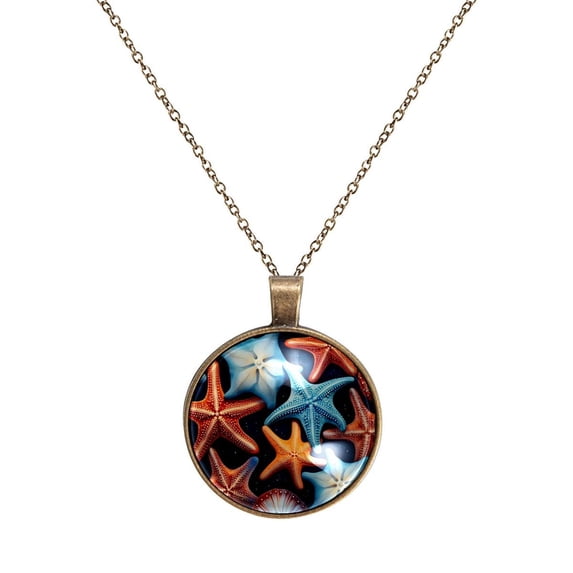Starfish Necklace Personalized Custom Photo Round Pendant Adjustable Stainless Steel Necklaces with Gift Box for Men Women Mothers Valentine's Jewelry Gift