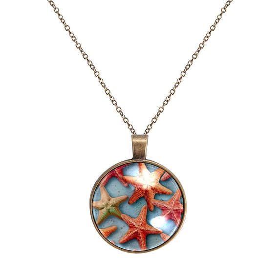 Starfish Necklace Personalized Custom Photo Round Pendant Adjustable Stainless Steel Necklaces with Gift Box for Men Women Mothers Valentine's Jewelry Gift