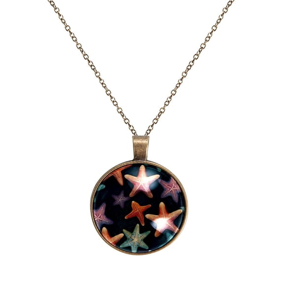 Starfish Necklace Personalized Custom Photo Round Pendant Adjustable Stainless Steel Necklaces with Gift Box for Men Women Mothers Valentine's Jewelry Gift