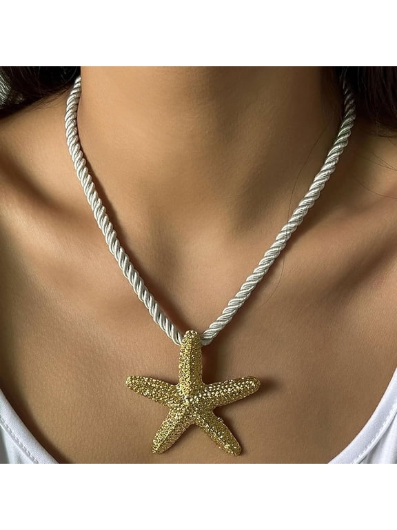 Starfish Necklace for Women Gold Shell Pendant Necklaces Seashell Charm Necklace Boho Puka Shell Summer Beach Surfer Jewelry Outfits Accessories
