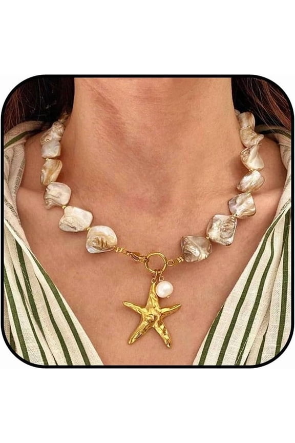 Starfish Necklace for Women Ocean Charm Necklace Adjustable Chain Beach Surfer Jewelry Summer Jewelry for Women 2025