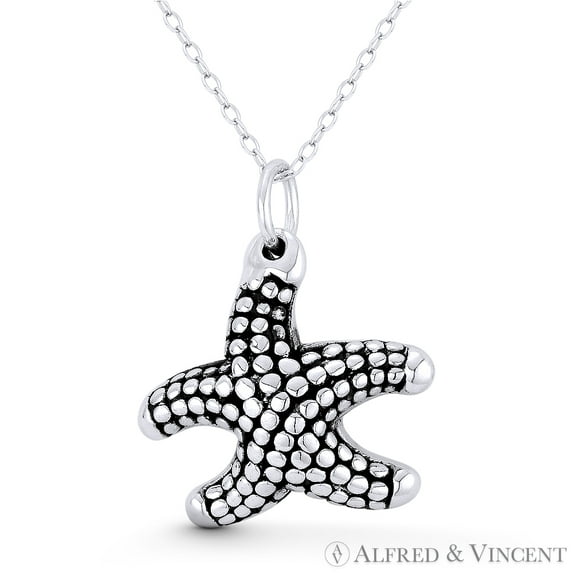 Starfish Ocean Sealife Charm 27x23mm (1.1x0.9in) Pendant & Chain Necklace in Oxidized .925 Sterling Silver