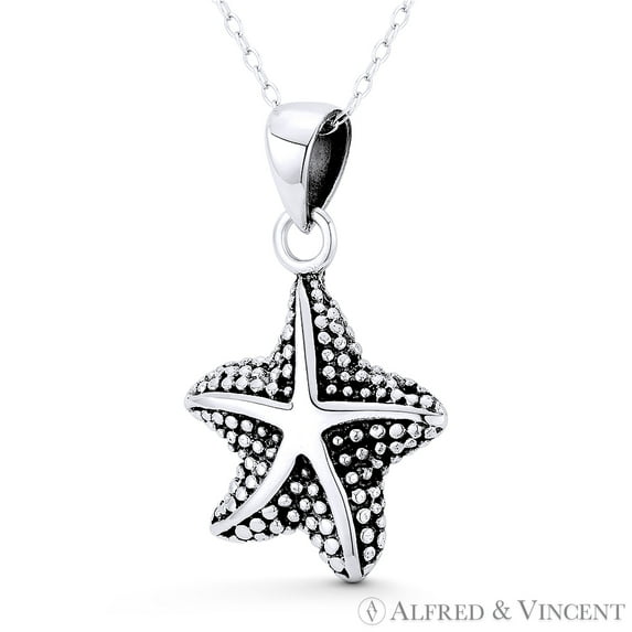 Starfish Ocean Sealife Charm 32x19mm (1.25x0.75in) Pendant & Chain Necklace in .925 Sterling Silver