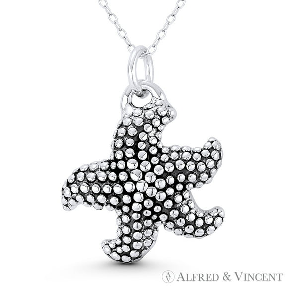 Starfish Ocean Sealife Charm 32x25mm (1.3x1in) Pendant & Chain Necklace in Oxidized .925 Sterling Silver