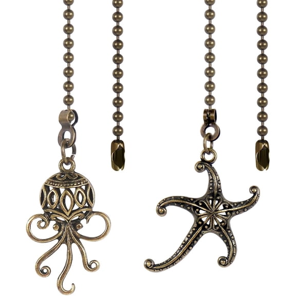 Starfish and Octopus Ceiling Fan Pull Chain, Sea Ocean Theme Pendant Charm Extension Decorative,12in 3mm Beaded Fan Light Pull String Extender Ornaments for Home,Bronze