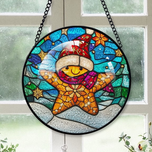 Starfish Ornament Christmas 2025, Starfish Stained Glass Window Hanging Ornament Unique Wildlife Glass Art for Windows and Doors