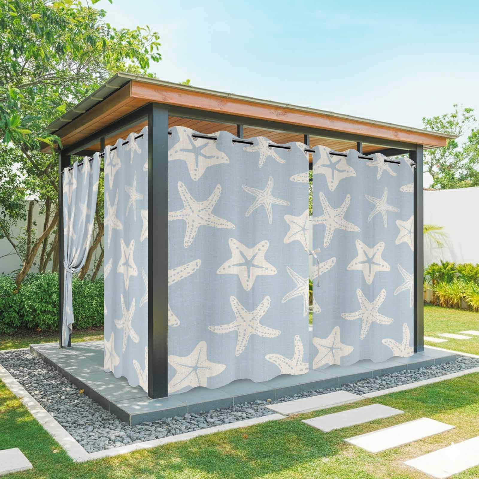 Starfish Outdoor Curtains for Patio, Summer Beach Nautical Ocean Sea Star Marine Life Light Blue Sunshade Privacy Drapes Grommet Waterproof Outside Curtains for Porch Balcony 54"x 108", 1 Panel