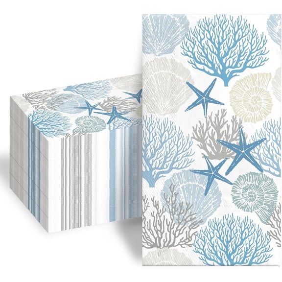 Starfish Paper Napkins Coastal Beach Disposable Hand Towels Ocean Guest Bathroom Napkins for Summer Wedding Bridal Birthday Party Supplies