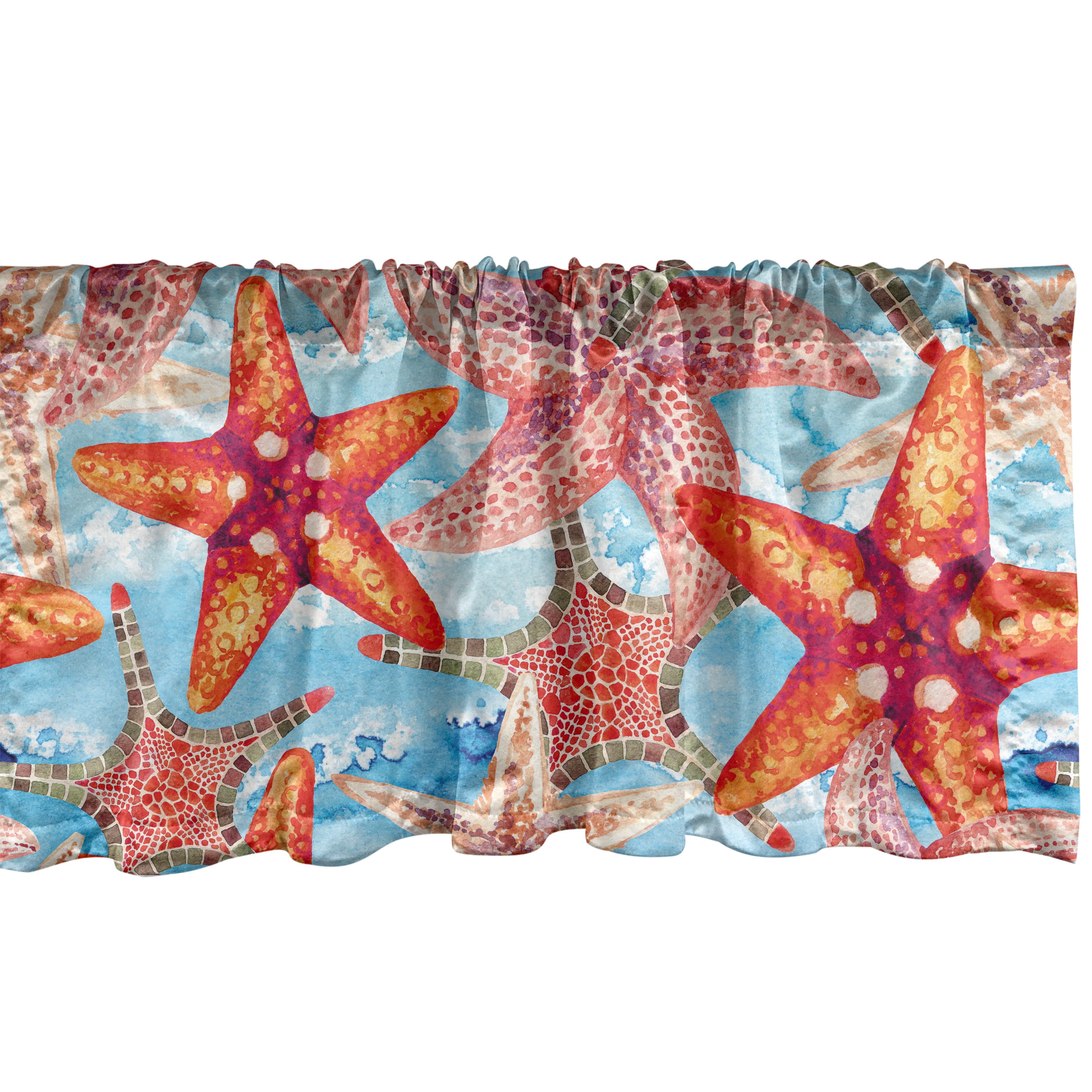 Starfish Pattern Window Valance, Nautical Ocean Animals Illustrations ...