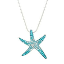 Starfish Pendant Necklace Earring Rhinestone Crystal Rhodium Plated 17 Inch Snake Chain J0648