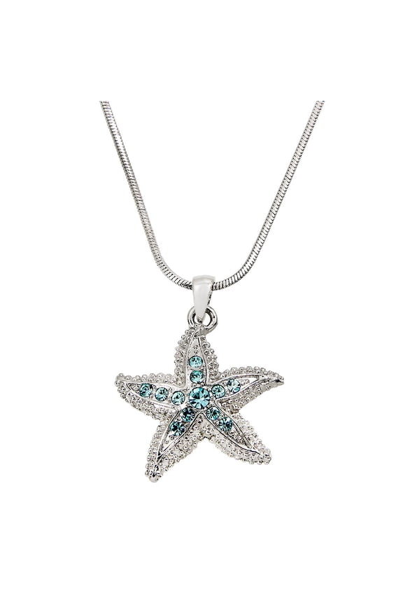 Starfish Pendant Necklace Rhinestone Crystal Rhodium High Polished J0049-AQ