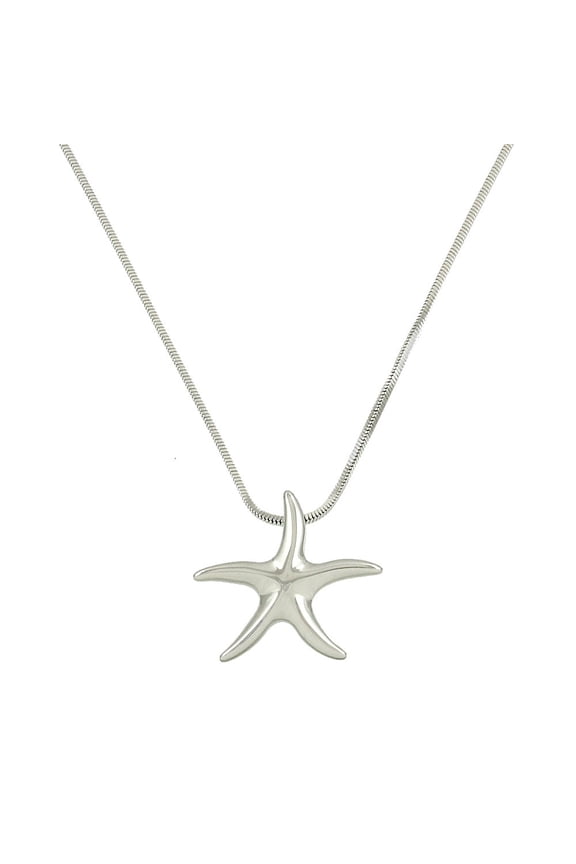 Starfish Pendant Necklace Rhinestone Crystal Rhodium High Polished J0158