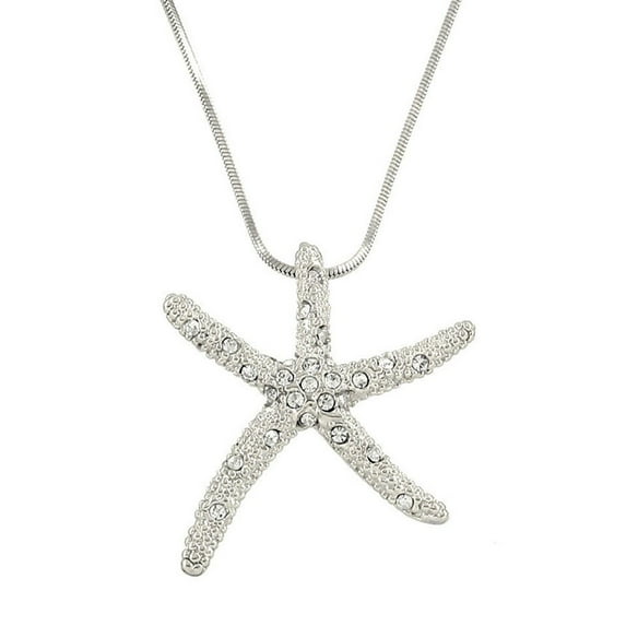 Starfish Pendant Necklace Rhinestone Crystal Rhodium High Polished J0543-SCL