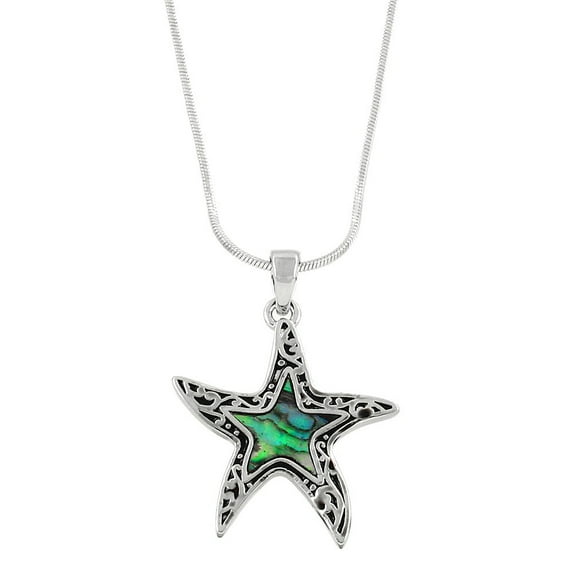 Starfish Pendant Necklace Rhinestone Crystal Rhodium High Polished J1455