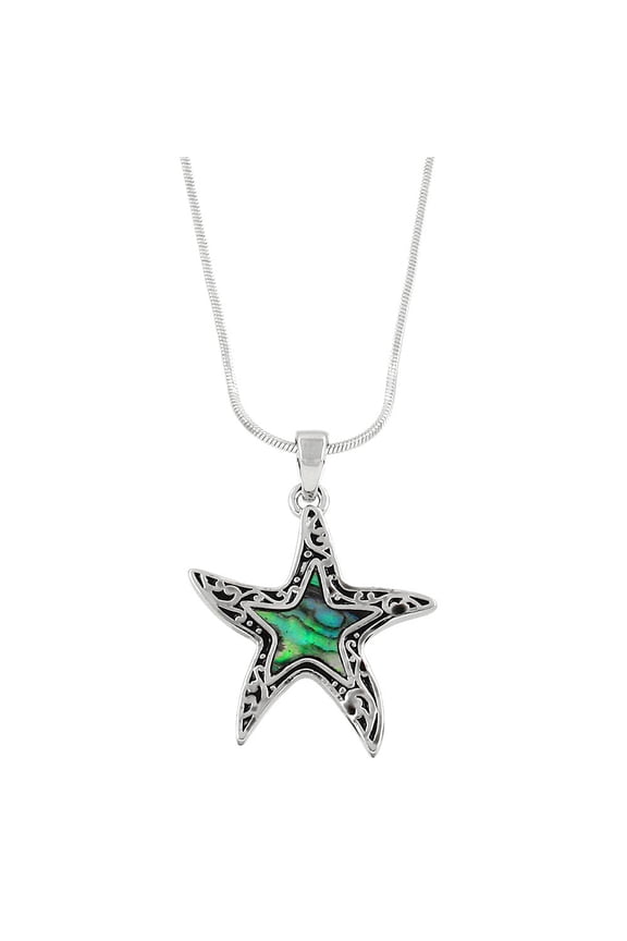Starfish Pendant Necklace Rhinestone Crystal Rhodium High Polished J1455