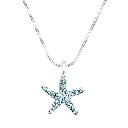 Starfish Pendant Necklace Rhinestone Crystal Rhodium Plated 17 Inch Snake Chain J0064-AQ