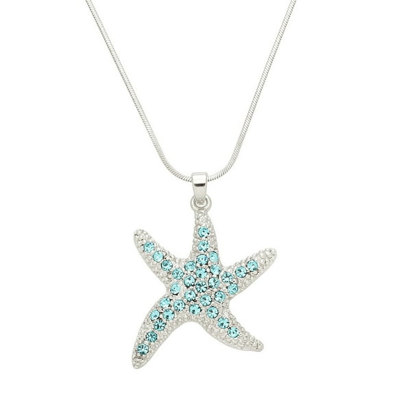 Starfish Pendant Necklace Rhinestone Crystal Rhodium Plated 17 Inch Snake Chain J0960-AQ