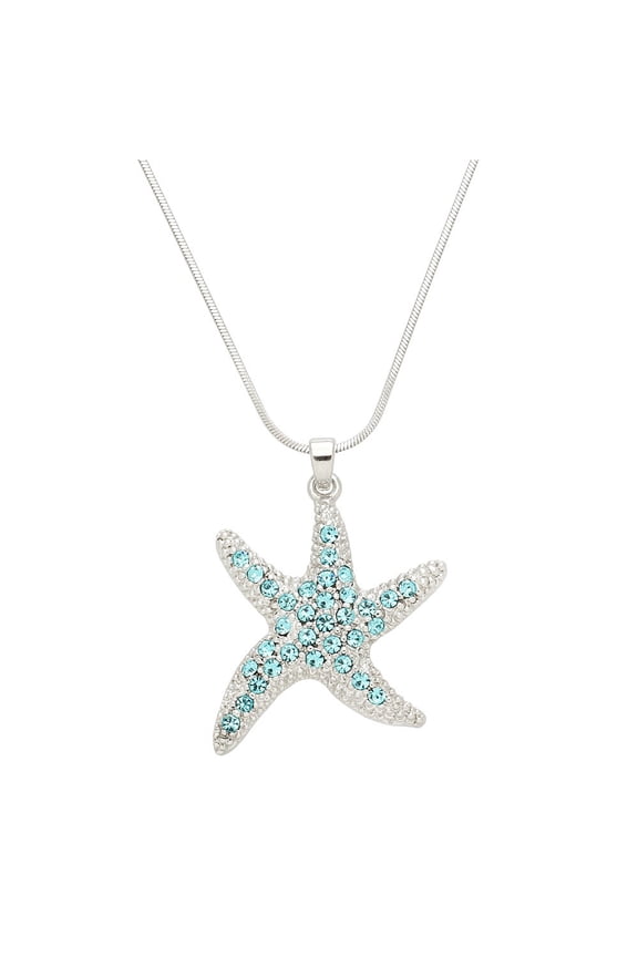 Starfish Pendant Necklace Rhinestone Crystal Rhodium Plated 17 Inch Snake Chain J0960-AQ