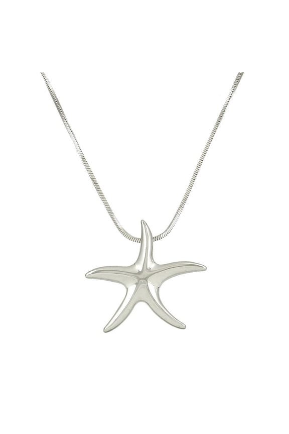 Starfish Pendant Necklace Rhodium High Polished J0159