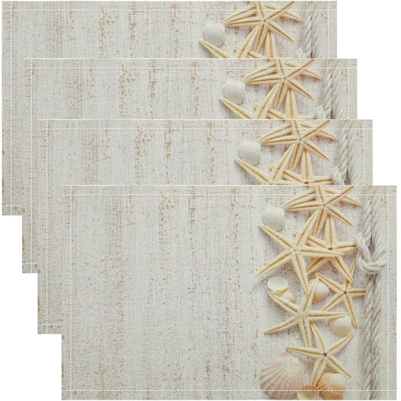 Starfish Placemats Set of 4, 17x12 Inch Seashells Starfish Ocean Beach Nautical Art Print Table Mats for Home Party Kitchen Dining Decor